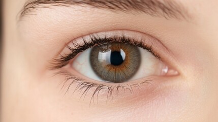 Fototapeta premium Close-up of a hazel eye, showing details of iris, pupil, and lashes.