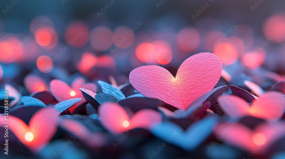Aufkleber playful and bright paper floral hearts with soft glowing highlights arranged on a dynamic and colorf