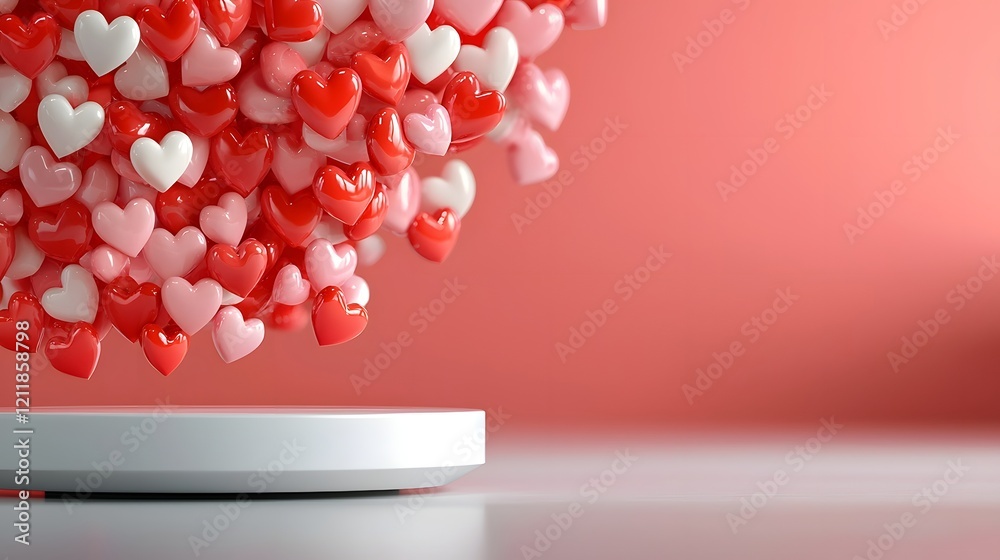 Aufkleber elegant valentine s day backdrop with floating glossy hearts in shades of pink and red surrounding a
