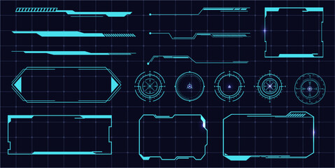 Futuristic HUD frames, borders text box game menu ui panel. Line tech line bar. Screen elements Sci Fi for Gaming UX UI