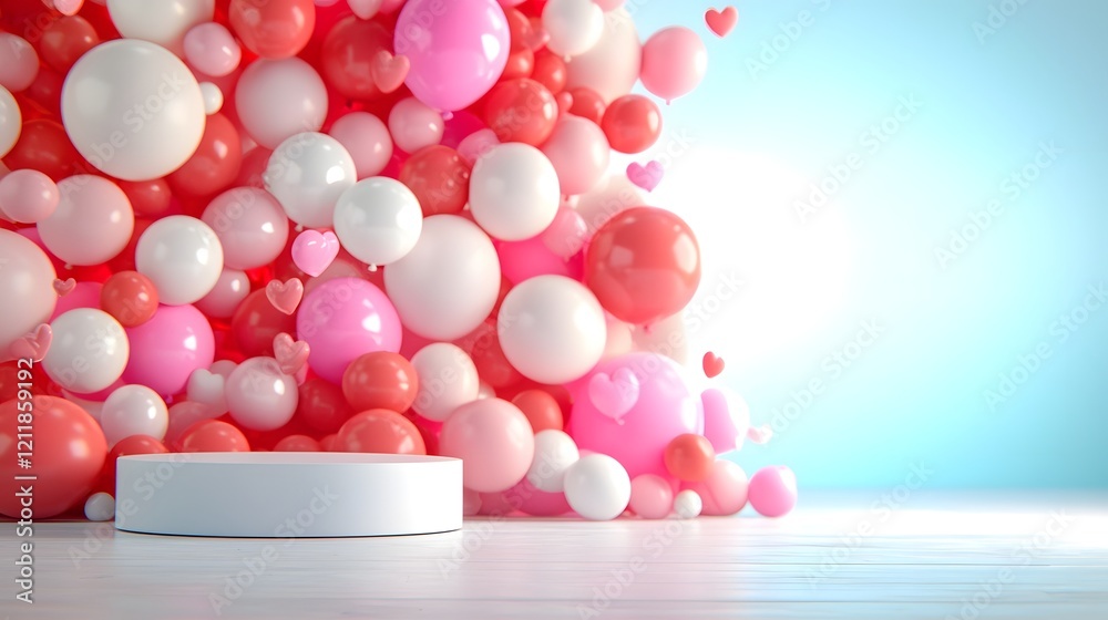 Poster vibrant and festive valentine s day background with floating red and pink balloons heart shapes and 
