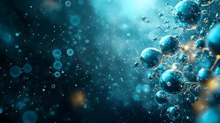 A dynamic quantum computing simulation showcasing the intricate reactions and energy transfer processes within a hydrogen fuel cell  This abstract visualization leaves copy space at the bottom right