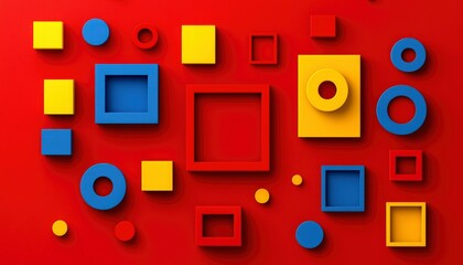 Abstract Colorful Shapes Arranged On Red Background