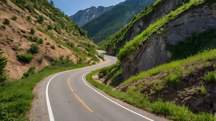 Naklejka premium A beautiful curvy mountain greenery road 