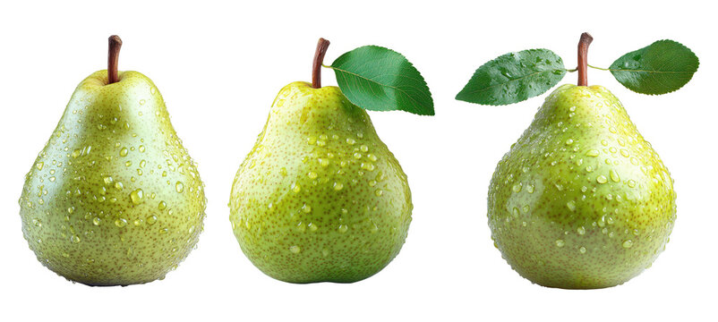 Fresh green pears with water droplets isolated on transparent background 
