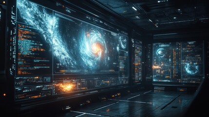 Futuristic Space Command Center: Monitoring Cosmic Phenomena