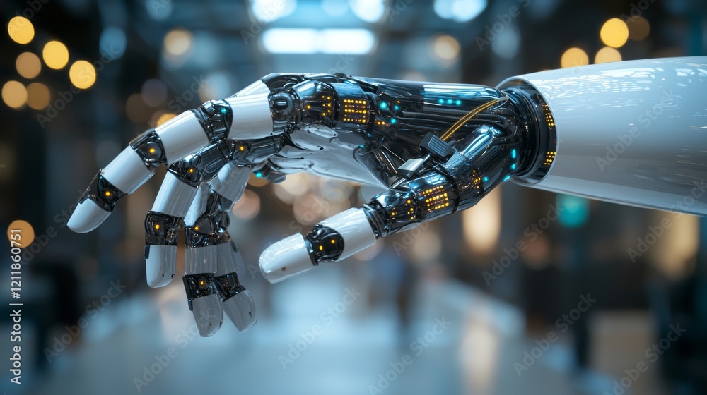 Poster a sleek robotic hand extends confidently, symbolizing the collaboration between human innovation and