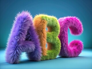 Fototapeta premium 3D furry alphabet letters A-C, left-aligned, blank space.