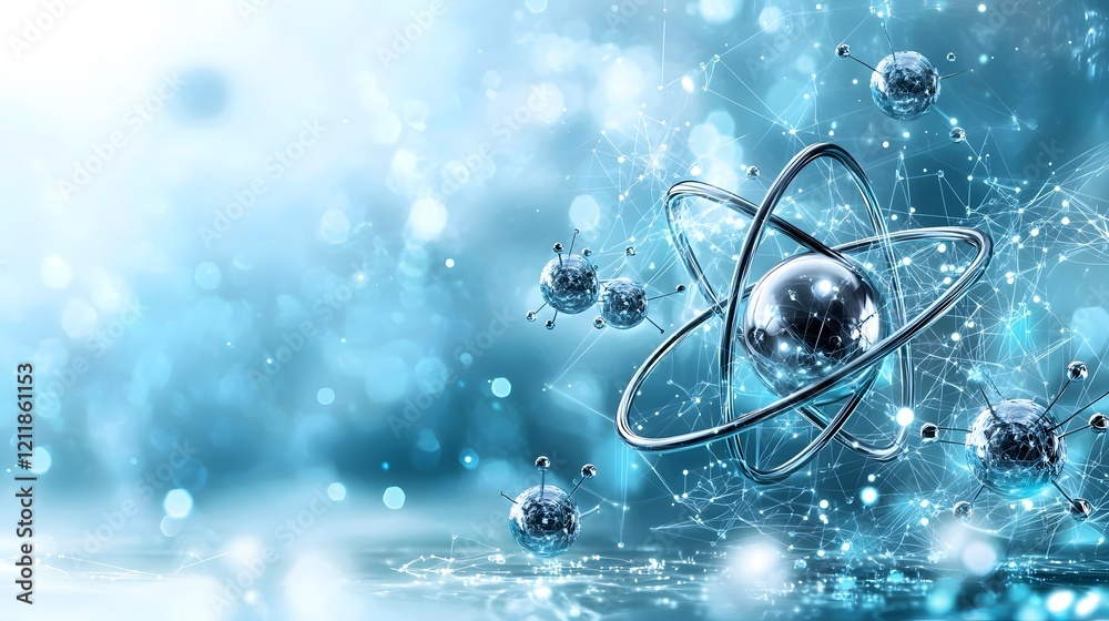 Poster visually captivating quantum computing model depicting the interaction between a hydrogen atom and e