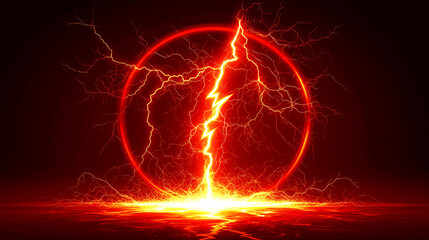 Fiery Lightning Bolt: Abstract Energy and Power in Red