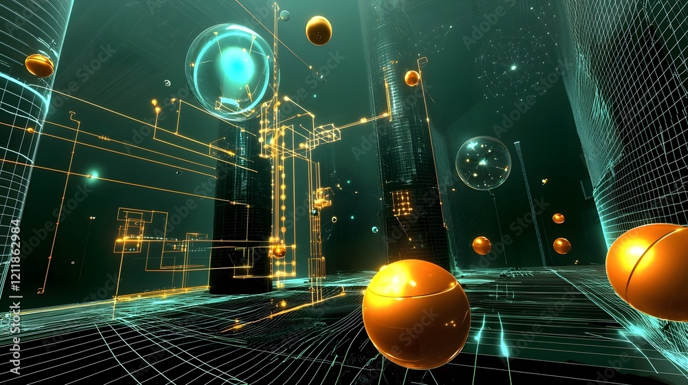 Poster captivating digital visualization showcasing the power of quantum computing in analyzing the complex