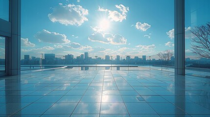 Technology Education Center establishment in the afternoon, elevated viewpoint highlighting educational style with tiled pavement and modern tones.