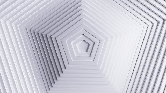 Seamless loop 4K 3D animation of concentric pentagons with smooth ripple effects and bold, contrasting shadows. Ideal for dynamic designs, videos, or striking creative backgrounds.