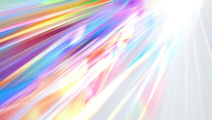 White background with a rainbow prism effect, creating a dreamy and ethereal atmosphere.