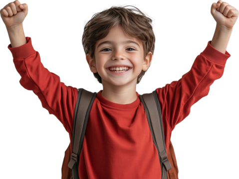 Happy young school kid joyful photo, PNG cutout isolated on transparent background