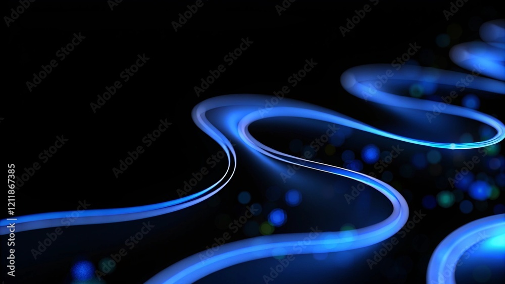 Aufkleber Blue wave shape abstract technology background. Dark blue and glow particle abstract background. Blue social network background. Technology network background with futuristic digital connections