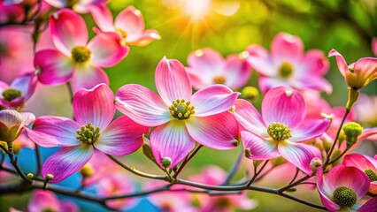 Fototapeta premium Dogwood Blossoms Park Springtime Vivid Colors