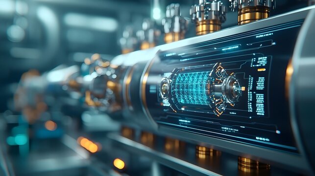 Visualization of quantum computing technology optimizing the efficiency of nuclear reactors through advanced real time simulations and data analysis