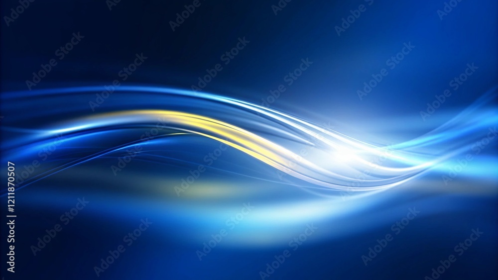 Fototapete Dark abstract background with glowing wave. Shiny moving lines design element. Modern purple blue gradient flowing wave lines. Blue yellow color, futuristic backdrop digital stream light flow