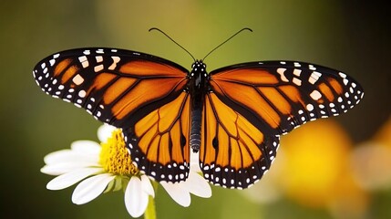Fototapeta premium Monarch butterfly perched on a white flower.