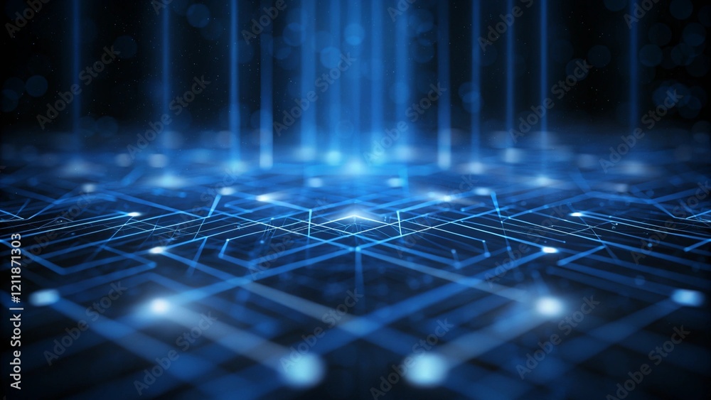 Poster Digital technology cyberspace futuristic background, modern blue tech abstract design graphic neon light effect, innovation virtual data network matrix glow digital concept backdrop
