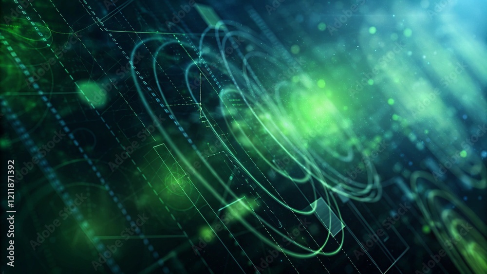 Fototapete Digital technology cyberspace futuristic background, modern blue tech abstract design graphic neon light effect, innovation virtual data network matrix glow digital concept backdrop