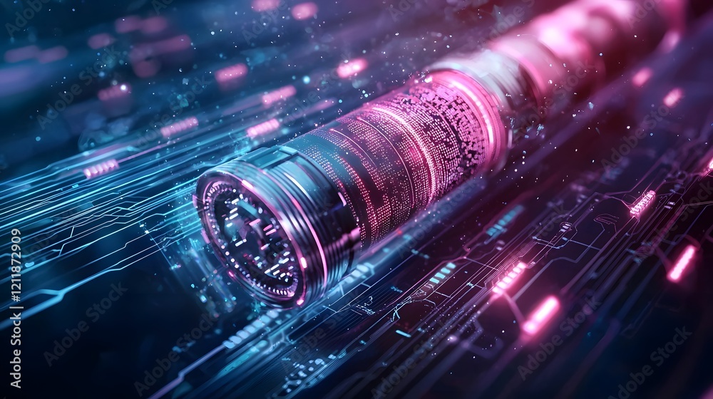 Poster futuristic visualization of quantum communication network showcasing secure data transmission and cr
