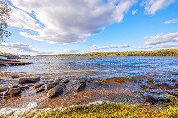 Landscape with Volga river and sky in Ples, Russia