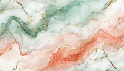 Abstract Fluid Art Green Pink Gold Marble Texture