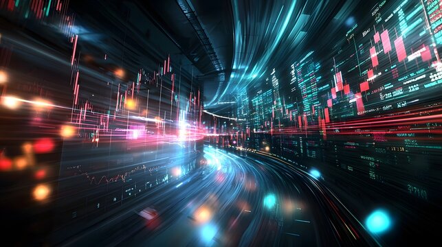 Visualization of quantum computing technology optimizing real time trading algorithms and strategies for financial markets and investment analytics