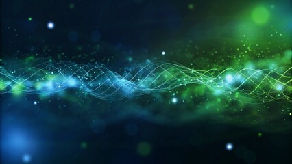 Futuristic energy transition concept with glowing green and blue light connection on gradient background, symbolizing innovation, sustainability, and the evolution of clean power technologies