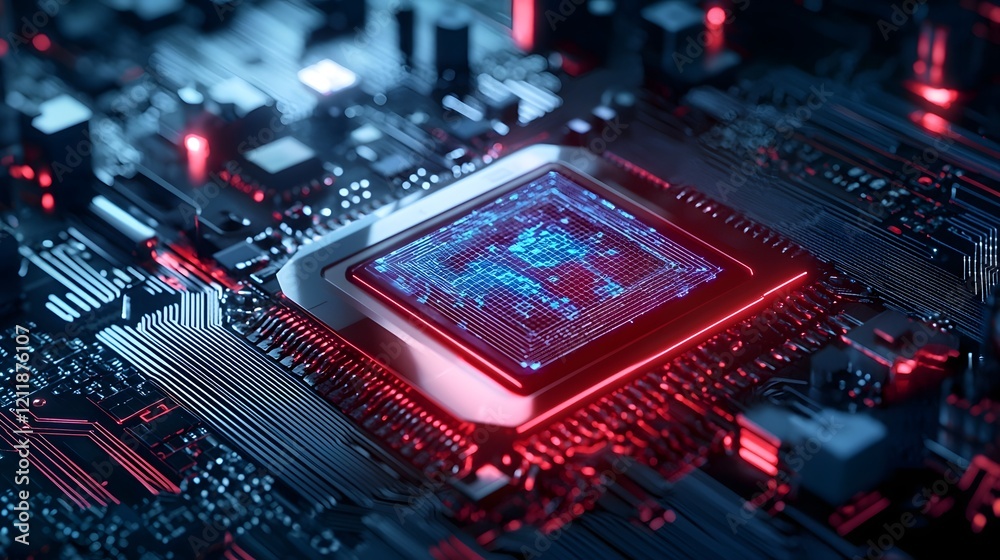 Poster a futuristic depiction of quantum computing modeling and visualization to analyze and manage risk in