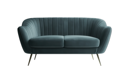 Stylish teal loveseat with sleek lines and elegant design for modern living spaces