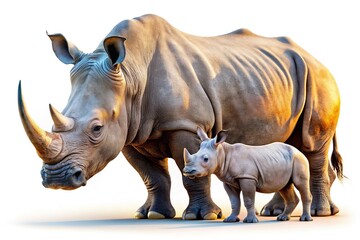 Fototapeta premium Powerful Rhino Mother and Calf, Majestic Wildlife