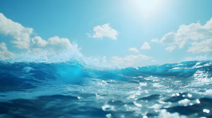 Obraz premium Ocean waves, sunny sky, blue water, summer travel, background for website