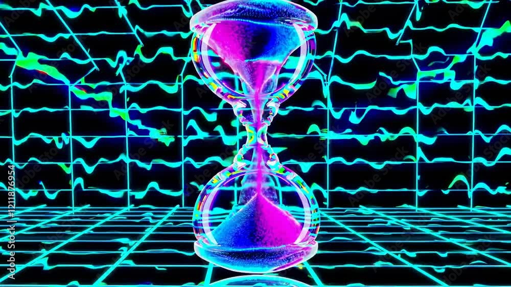 Fototapete Exploring the dynamic visuals of a colorful hourglass with digital wave patterns