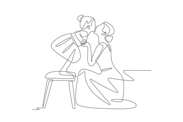 Mom and daughter concept one-line drawing