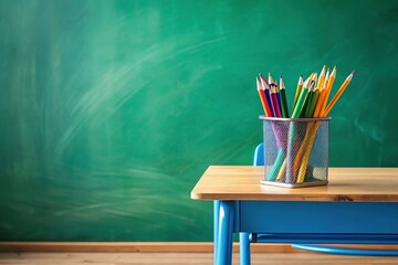 Obraz premium School supplies sparkle under blue glass, long exposure.