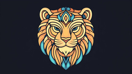Obraz premium Ornate Lion Head Design, Mandala Style, Dark Background, Art Print