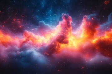 Naklejka premium Vibrant explosion of colors and shapes resembling an exploding star, with neon lights creating long exposure effects and a cyberpunk-inspired abstract shape.