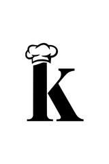 Letter K with chef hat logo design, Creative logo featuring the letter K with a chef hat, symbolizing culinary arts, food businesses, restaurants, and professional cooking services branding.

