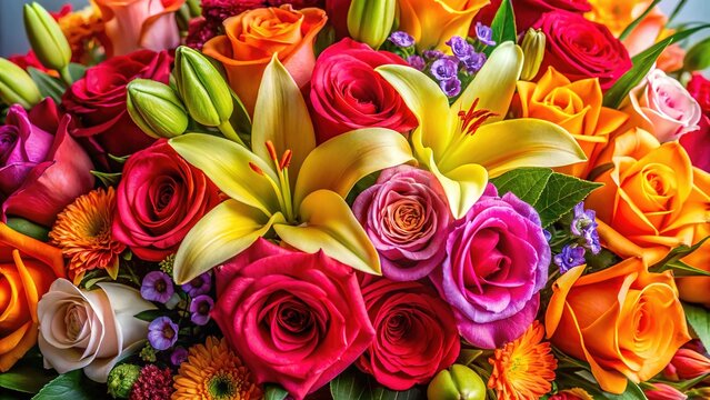 Stunning Rose, Lily, and Geat Bouquet -  Vibrant Floral Arrangement