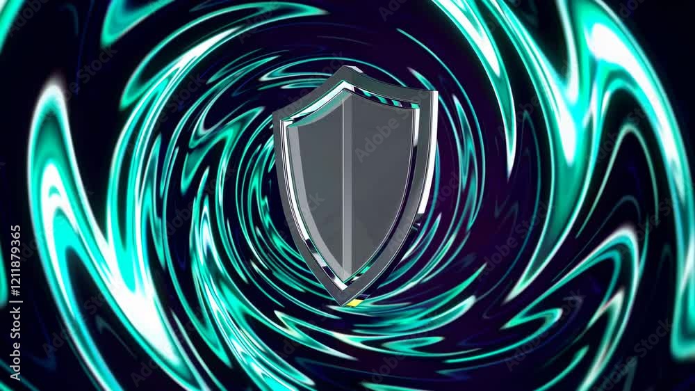 Poster dynamic shield spins in a captivating blue vortex with mesmerizing swirling patterns