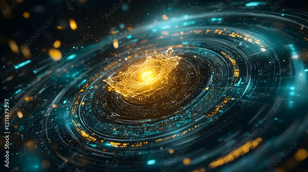 Poster a futuristic digital depicting quantum computing technology analyzing complex high frequency trading