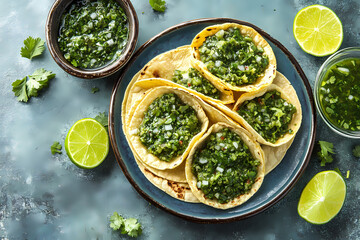 A colorful taco platter with fresh toppings and lime slices, symbolizing flavor and festivity