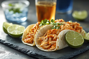 A colorful taco platter with fresh toppings and lime slices, symbolizing flavor and festivity