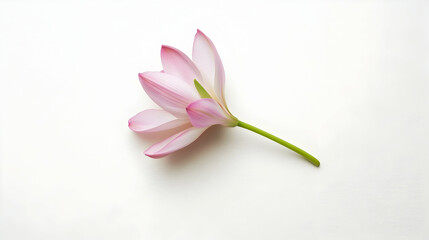 Pink lotus flower, stem, white background, minimalist, spa, wellness