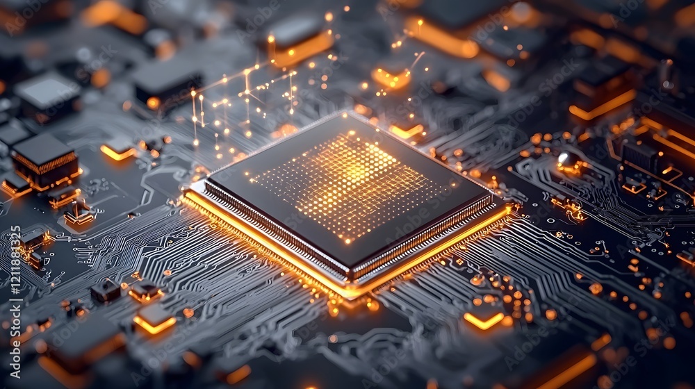 Poster a high tech image showcasing quantum computing technology powering a virtual twin system to optimize