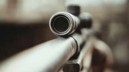 Fototapeta premium Close-up of rifle scope, focus on lens.