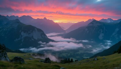 Obraz premium Sunrise Over Foggy Durmitor Peaks